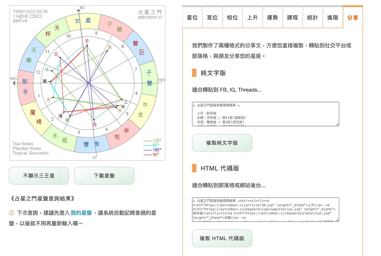 輸入出世日都期等資料，它會推導出你的星盤 - 占星之門網站